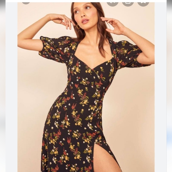 REFORMATION Wildflower Midi Dress with Puff Sleeves size 2 - Picture 2 of 11